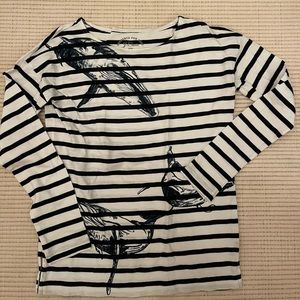 Blue and white boat neck, long sleeve